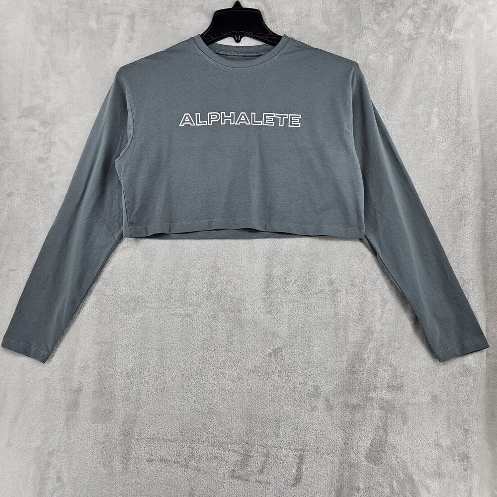 Alphalete Womens Small Gray Long Sleeve Athletic Crop Top Gym Running Lifestyle